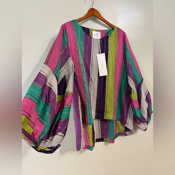Chapter 2 Colorful Striped Women's Top Hand woven Silk Bland Boho Festival L NWT - Picture 1 of 15